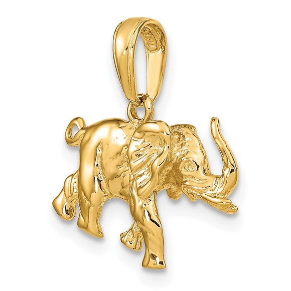 14k Yellow Gold Polished 3-D Elephant Necklace Charm Pendant - Picture 5 of 5